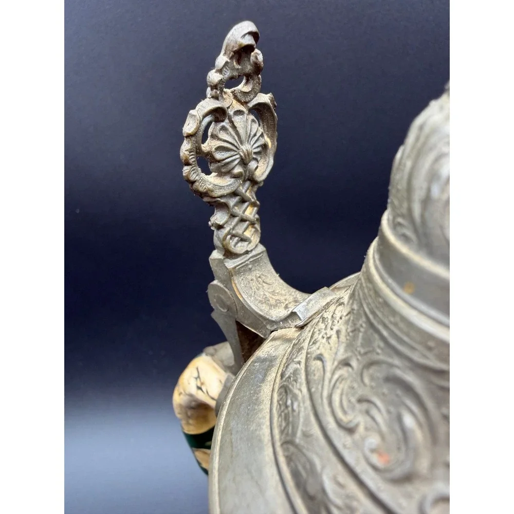 Antique German Beer Stein 0.5L Relief Scene Pewter Lid‎ Stoneware 531